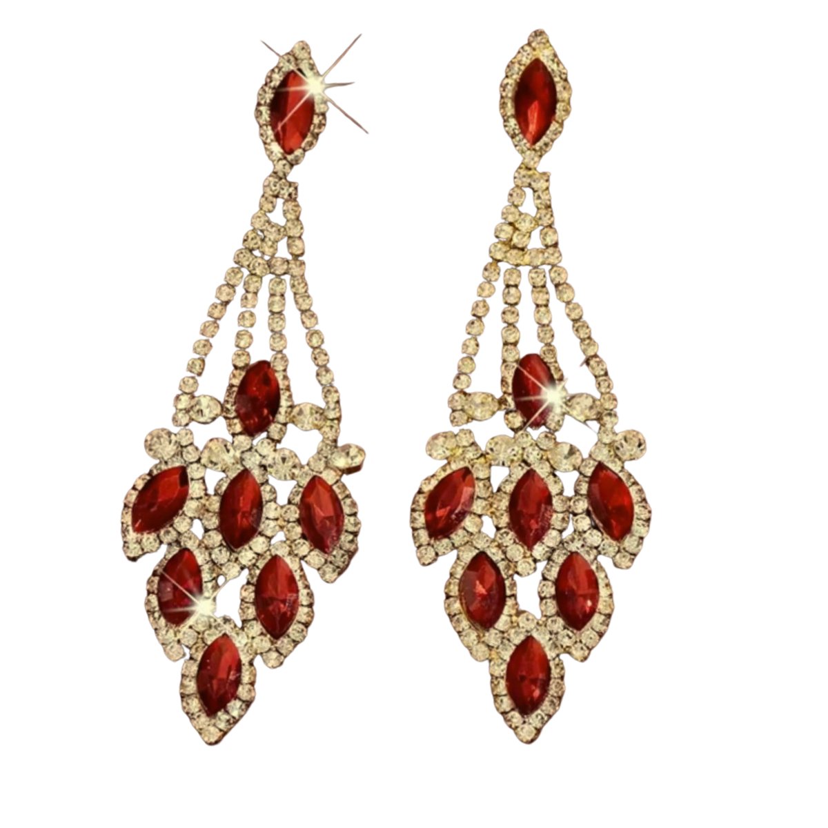 Lange Oorbellen-Robin-Rood-Goudkleurig Strass- Charme Bijoux