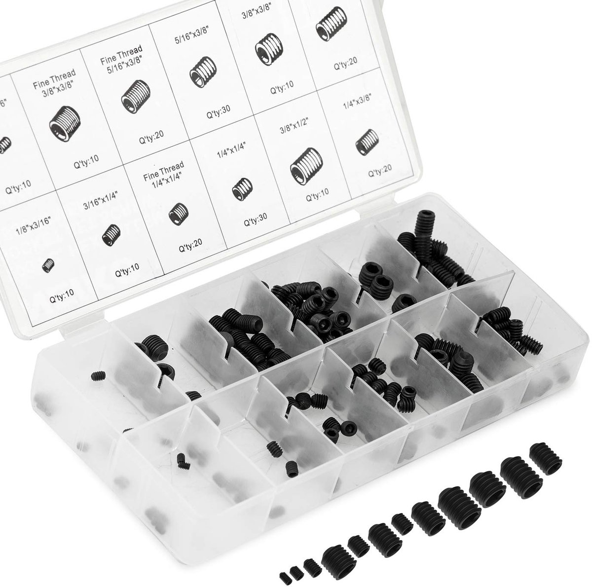 50484A Inbusset Inbusset Assortiment | Volledig stalen constructie | Inclusief grove en fijne schroefdraadschroeven | 200 stuks