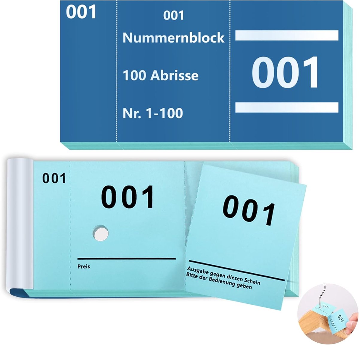 nummers 1-100 nummers nummers 5 x 10 cm nummerblok nummerblokken Tombola garderobemerken gatenstans losse tombola genummerde afscheuringen dubbel nummerblok blauw