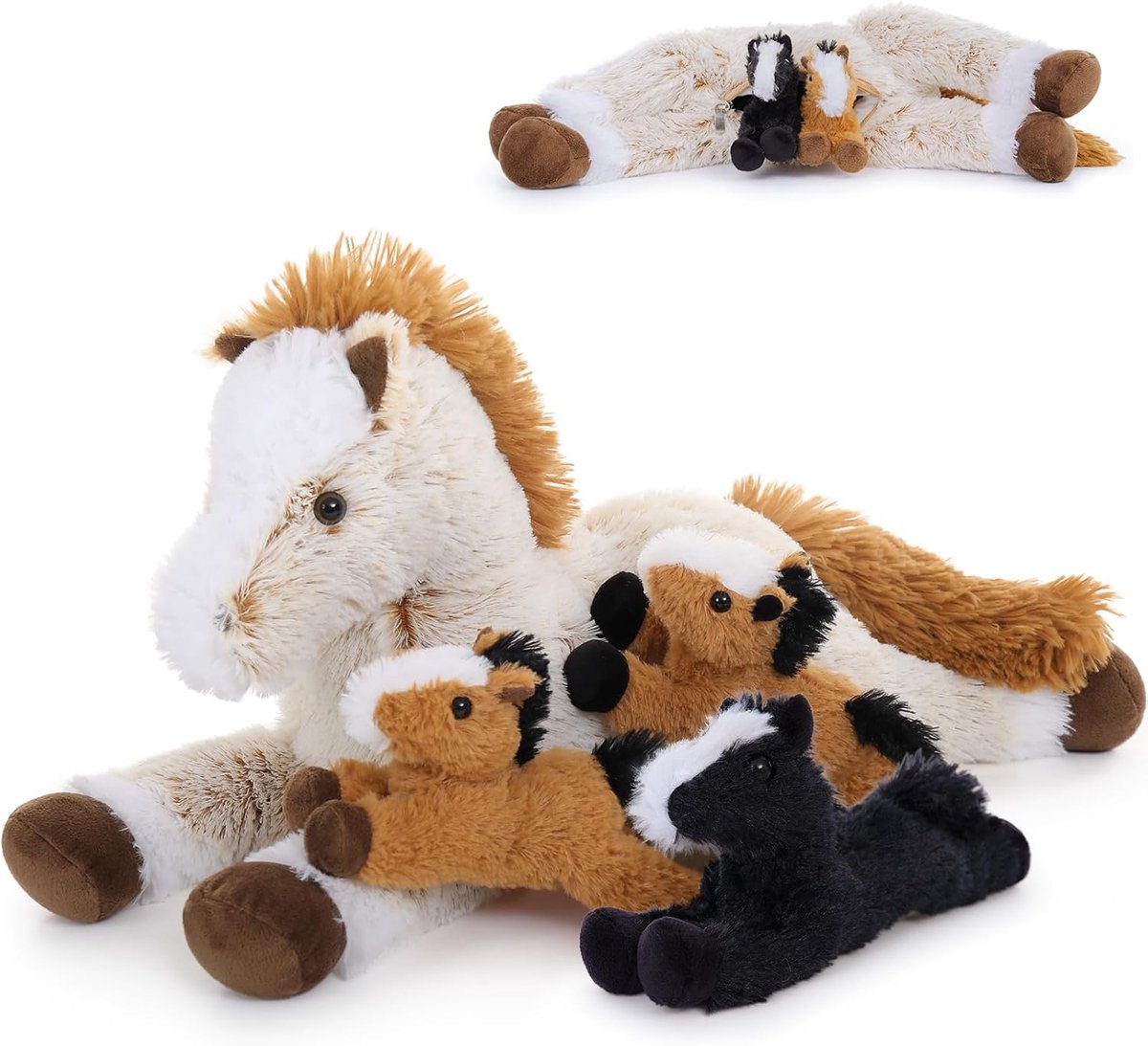 54 cm groot paard knuffeldier XXL met 3 babypony's in de buik, groot pluche paard, knuffeldieren XXL, pluizig knuffeldier, pluche dier, paardencadeau voor jongens