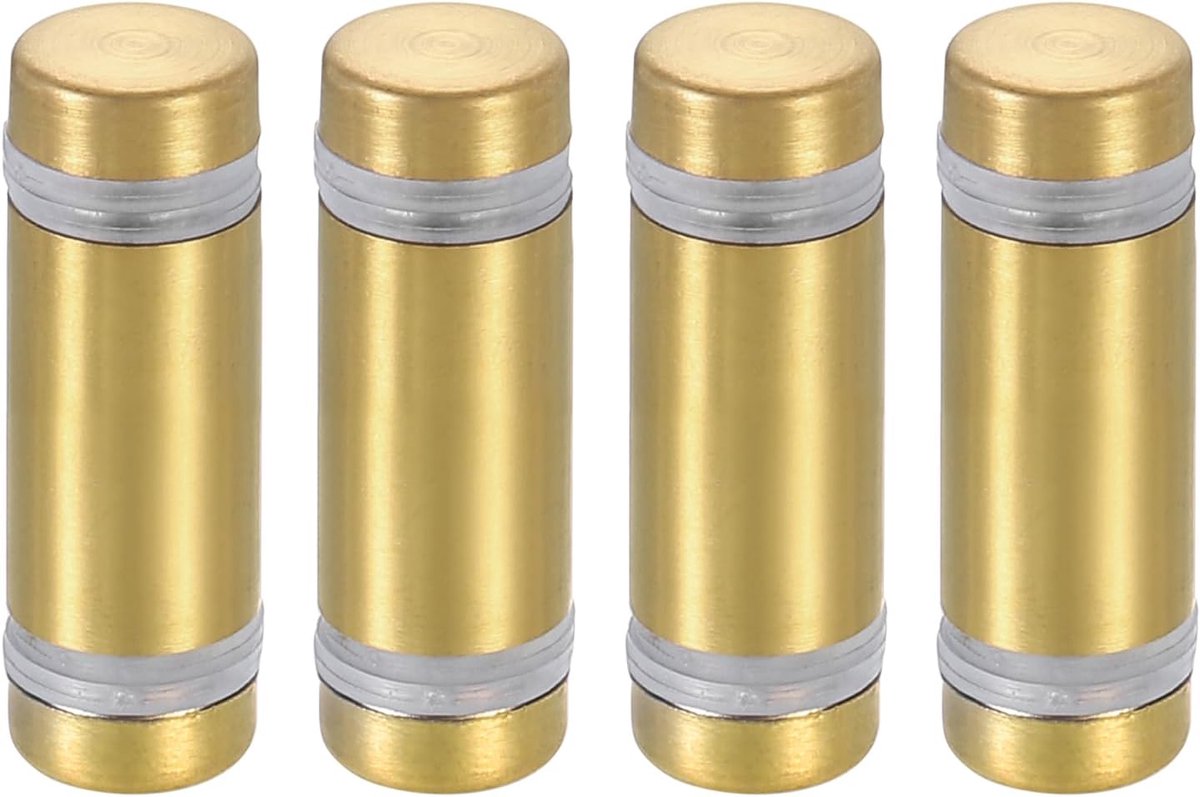 4 standoff-schroeven, 1/2" x 1,18" reclameschroeven dubbele kop roestvrij staal afstandhouder muur hardware voor bord acrylglas bekerhouder wijn, goud