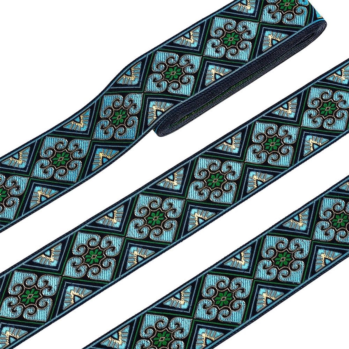 PandaHall Groen jacquardlint, 5 cm geweven geborduurd lint vintage bloemen bandjes stof biaisband voor kleding tas vakantie kerst decor geschenkverpakking