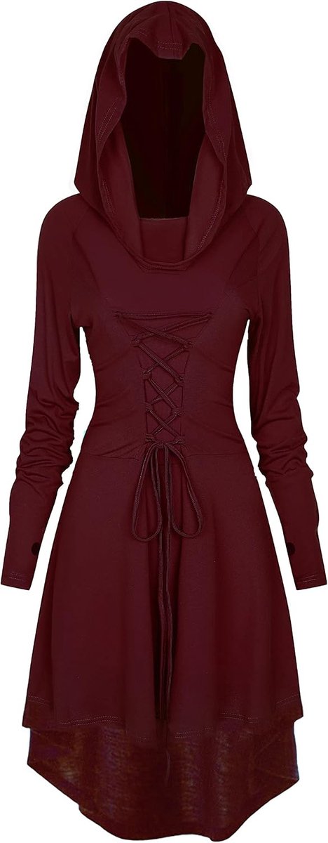 jurk, voor dames, middeleeuwse kleding, halloweenkostuum, renaissance, met capuchon, carnaval