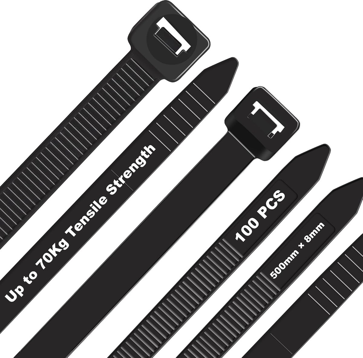 Kabelbinders zwart, 500 x 8 mm kabelbinders UV-bestendig, chemische resistentie kabelbinders sterke ritsen