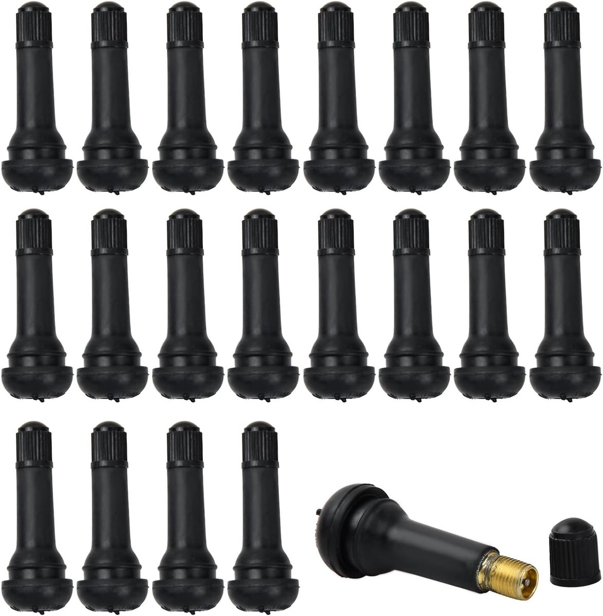 20 stuks autobandventiel, tubeless ventiel automatische rubberen kleppen, klikvelgen voor auto, motorfiets, fietsen, robuust en duurzaam, zwart ontwerp