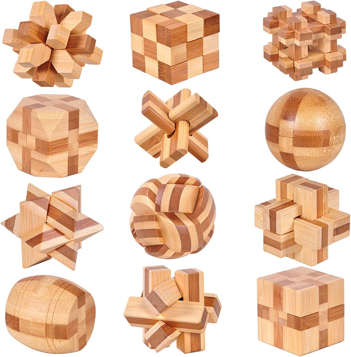 12 stuks Brain Teaser Puzzels, Houten Puzzel IQ Challenge Puzzel Games, Kleine Logic Mind Puzzel Speelgoed, Puzzels Geschenkset voor Volwassenen Tieners Kinderen, 1.8inch 4.5cm