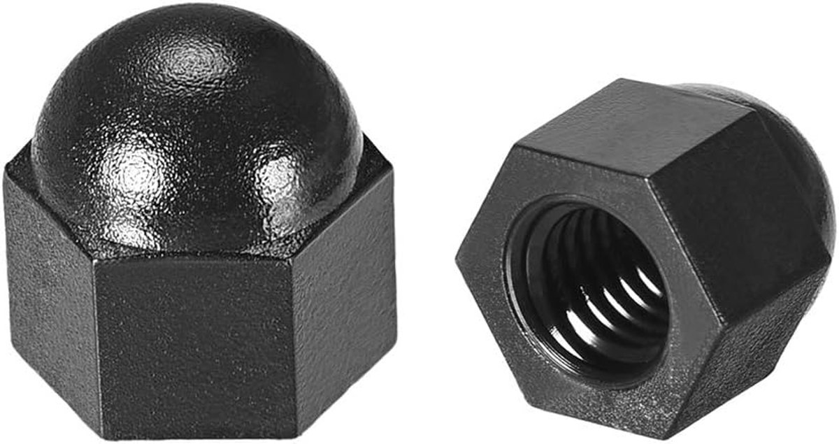 sourcing map 10 stuks M6 dopmoer, hex eikel koepelkop moeren voor schroeven bouten nylon zwart