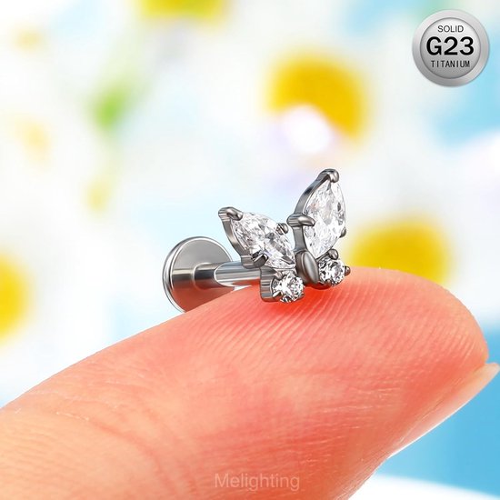 G23 Titanium Kraakbeen Oorbel Intern Schroefdraad Labret Stud Vlinder Helix Oorbellen Lob Earring CZ Platte Terug Oorbel 16G Tragus Piercing Sieraden — afbeelding 5