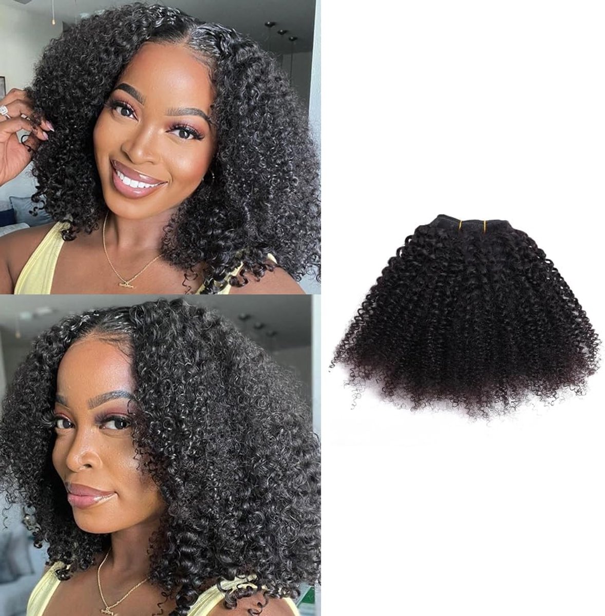 Kinky Curly Human Hair Bundles Brazilian Natuurlijke Krullen Mensenhaar Curly Remy Knit 4B 4C Unprocessed Brazilian Virgin Hair Extensions Natural Black 16 inch/100g