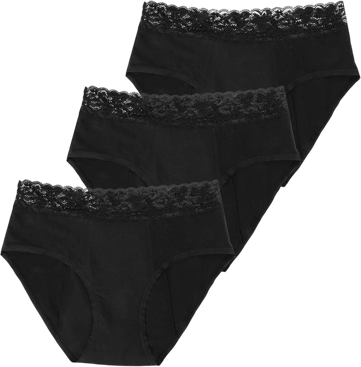 Menstruatie-ondergoed, biologisch katoen, menstruatie-ondergoed, lekvrij, duurzaam en wasbaar, incontinentie, geschikt voor zwangerschap en weekbed, 3 x hipster sterk met kant, XL