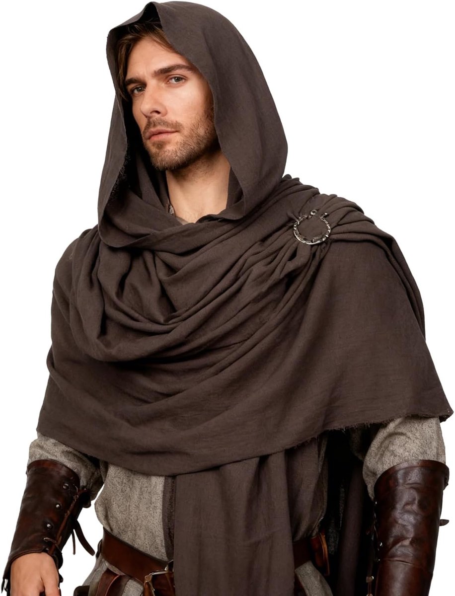 keland Middeleeuwse Sjaal Wrap Cover Up Lange Sjaal met Penannular Broche voor Vrouwen Mannen