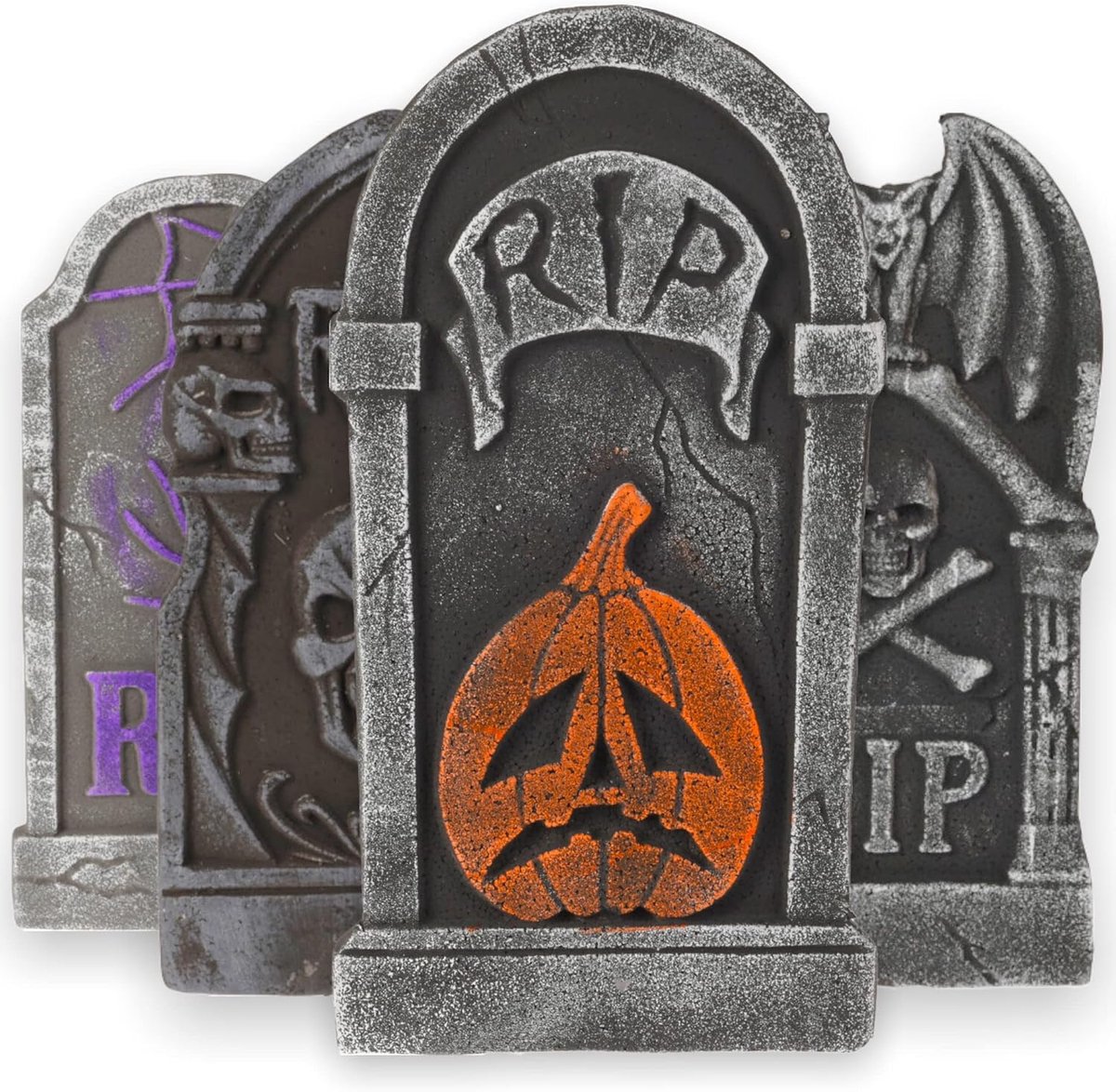 Griezelige Halloween Begraafplaats Decoratieset: 4 ongelooflijk realistische grafstenen van schuimrubber - RIP-opschrift, perfect voor tuin en binnenplaats. Onvergelijkbaar griezelig, 40 x
