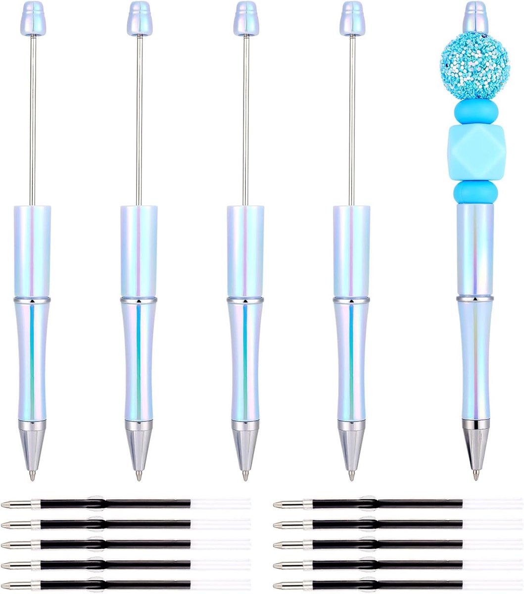 Kralen pennen kralen balpen voor doe-het-zelf gepersonaliseerde pen met 10 stuks plastic balpen vullingen, gradiënt licht staal blauw