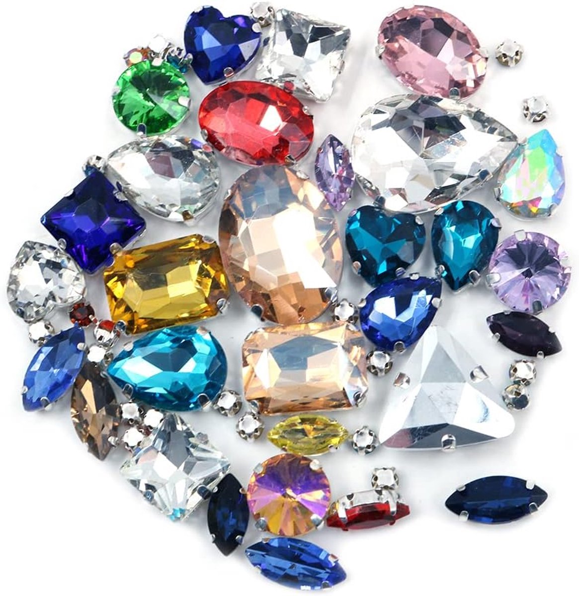 50 stuks AB Clear Gems Acryl Naaien Strass steentjes Facet Flatback Kristallen Knopen voor Kleding Jurk Decoraties (Mix Kleurrijk)