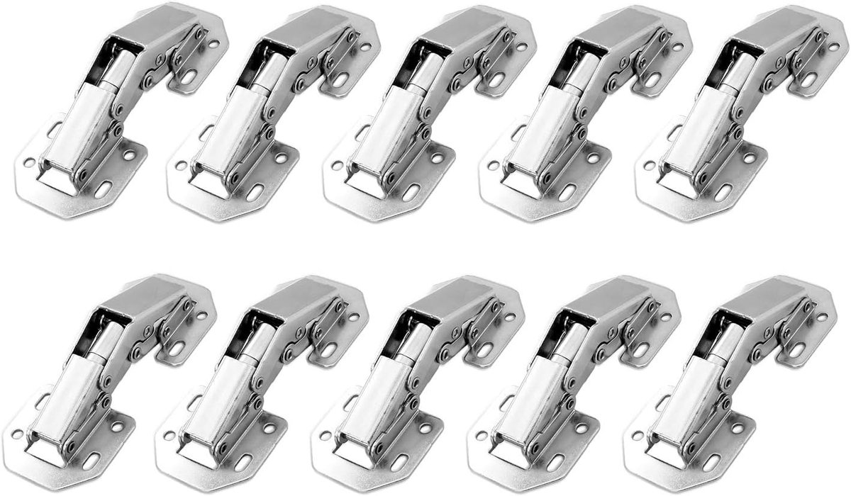 Klein Schroef Scharnier (3 Inch) met Veer 90° Stalen Scharnieren zonder Pot Boren voor Keukenkast Kast Lichtdeur voor Volledig Opgelegd en Binnenliggend Deuren Pak van 10 Pcs