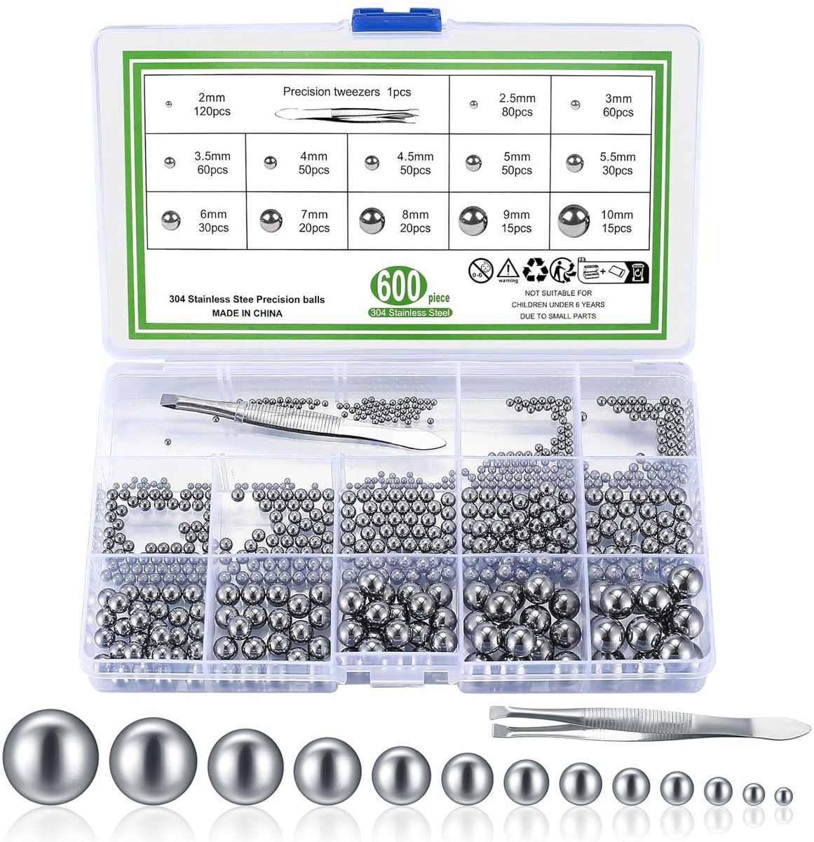 600 Stk Stalen Kogellagers Set, voor Precisie Fietslagers, Fietsnaaf Lagers, Vervangingsonderdelen, M2-M10