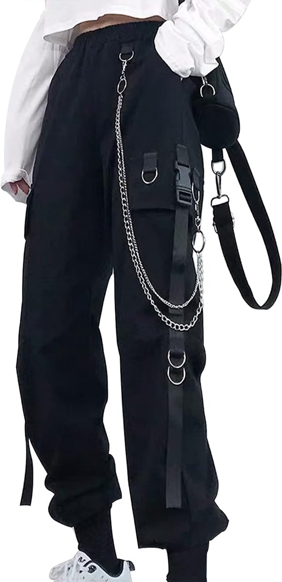 Cargobroek voor dames, met broekketting, gothic kleding, gothic kleding, gothic stijl, Y2k, techwear broek