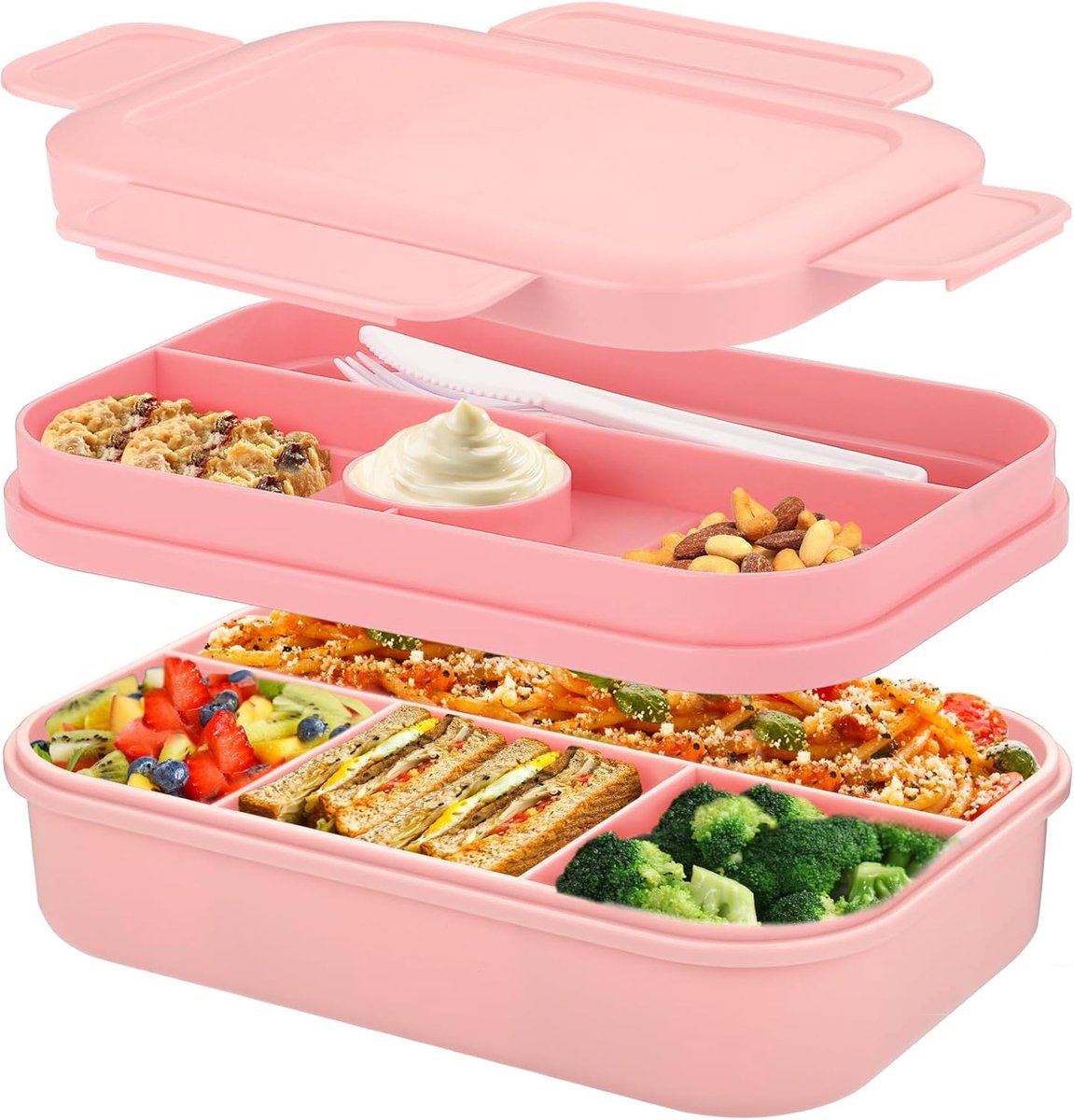 Lunch Box Adults,2000ml Bento Box met vakken,Lunchbox voor Volwassenen,Lunch Container Broodtrommel met Bestek,Snackbox Sandwichbox Brotdose mit Fächern