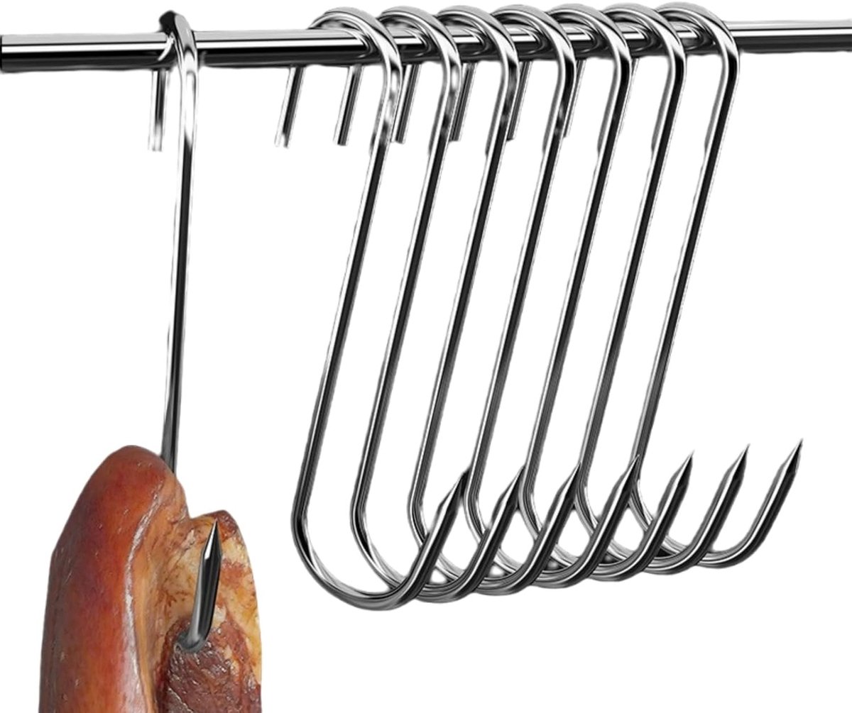 S-Haken Roestvrij Staal, Haken om op te Hangen Max Belasting 20 kg Roestvrij Staal Slachterhaken voor Badkamer, Kantoor, Woonkamer, Tuin, Eetkamer, Vleesroken Vleesverwerking