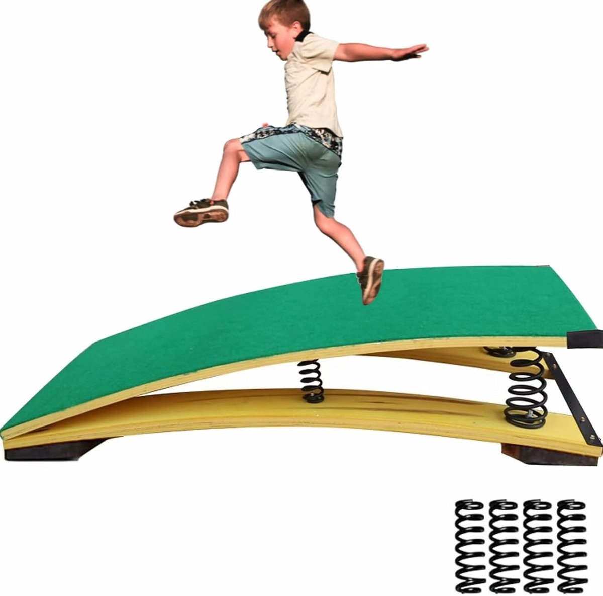 Gymnastiekveerplank met 4 veren voor kinderen, fitnesstraining, fitnessspel, draagbare gebogen veerplank, hardhouten trainingsapparatuur, elastische plank voor