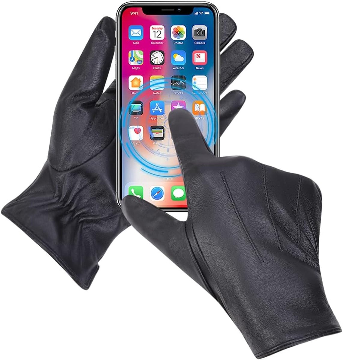 Handschoenen met kasjmier gevoerd, zwart (touchscreen), XL