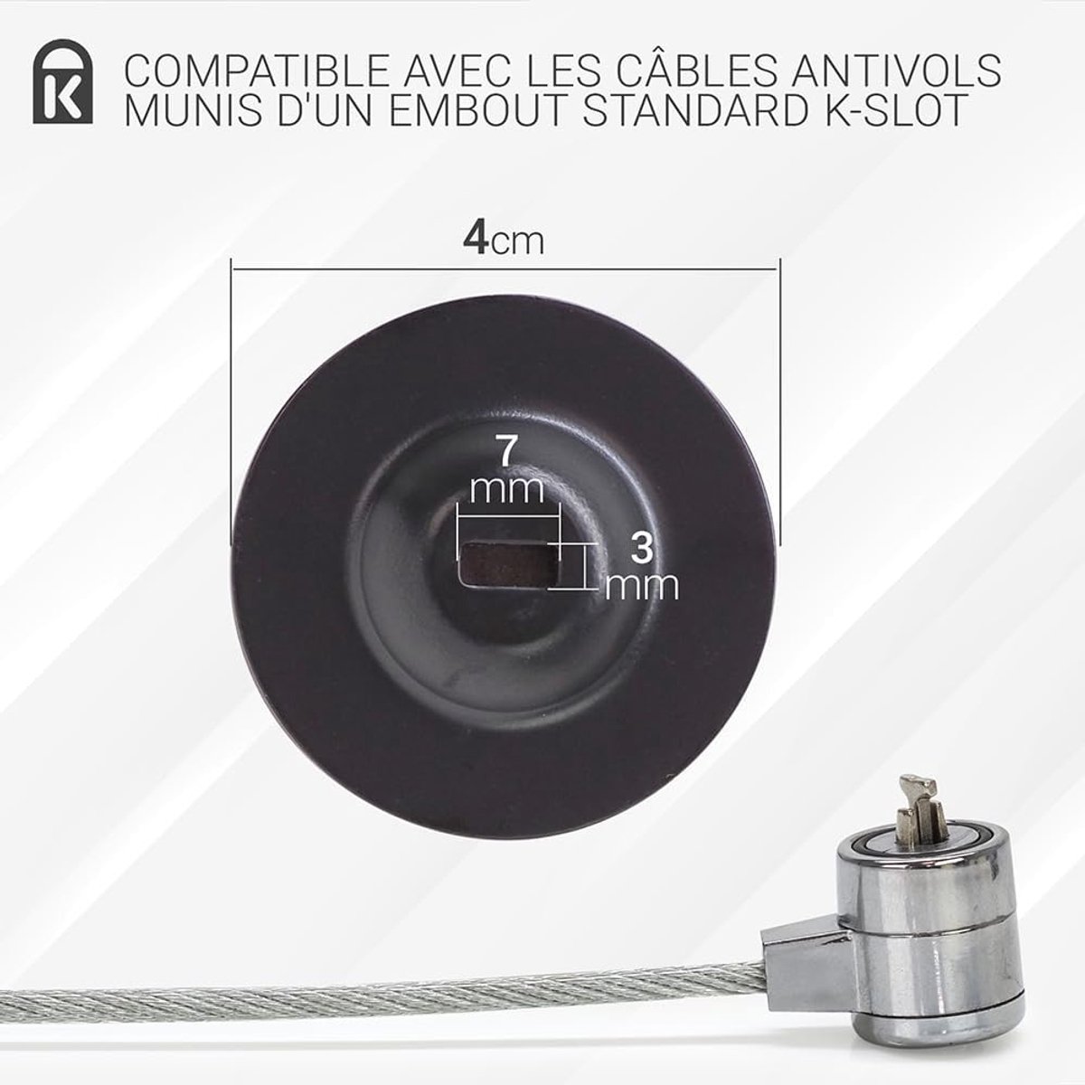 Zelfklevende ankerplaat met standaard veiligheidsslot voor kabelslot voor laptop, pc, smartphone, tablet, ronde plaat, diameter 4 cm, zwart