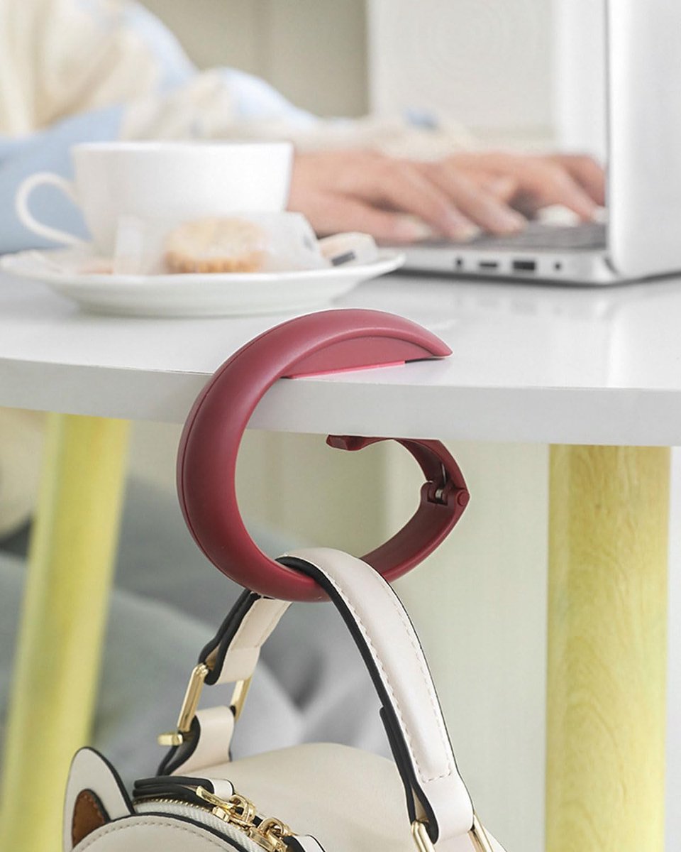 1 x bureauhouder voor handtassen, antislip haak voor handtassen, robuuste bureauhaak voor handtassen, draagbare bureauaccessoires, bordeauxrood