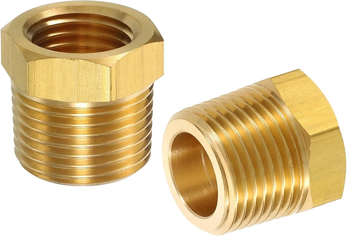 2 stuks 3/8 BSPT mannelijk x 1/4 NPT vrouwelijk messing verloopstuk zeskantmof schroefdraad buisfitting, messing schroefdraad, buisfitting adapter voor water, gas, oliepijpleidingssystemen