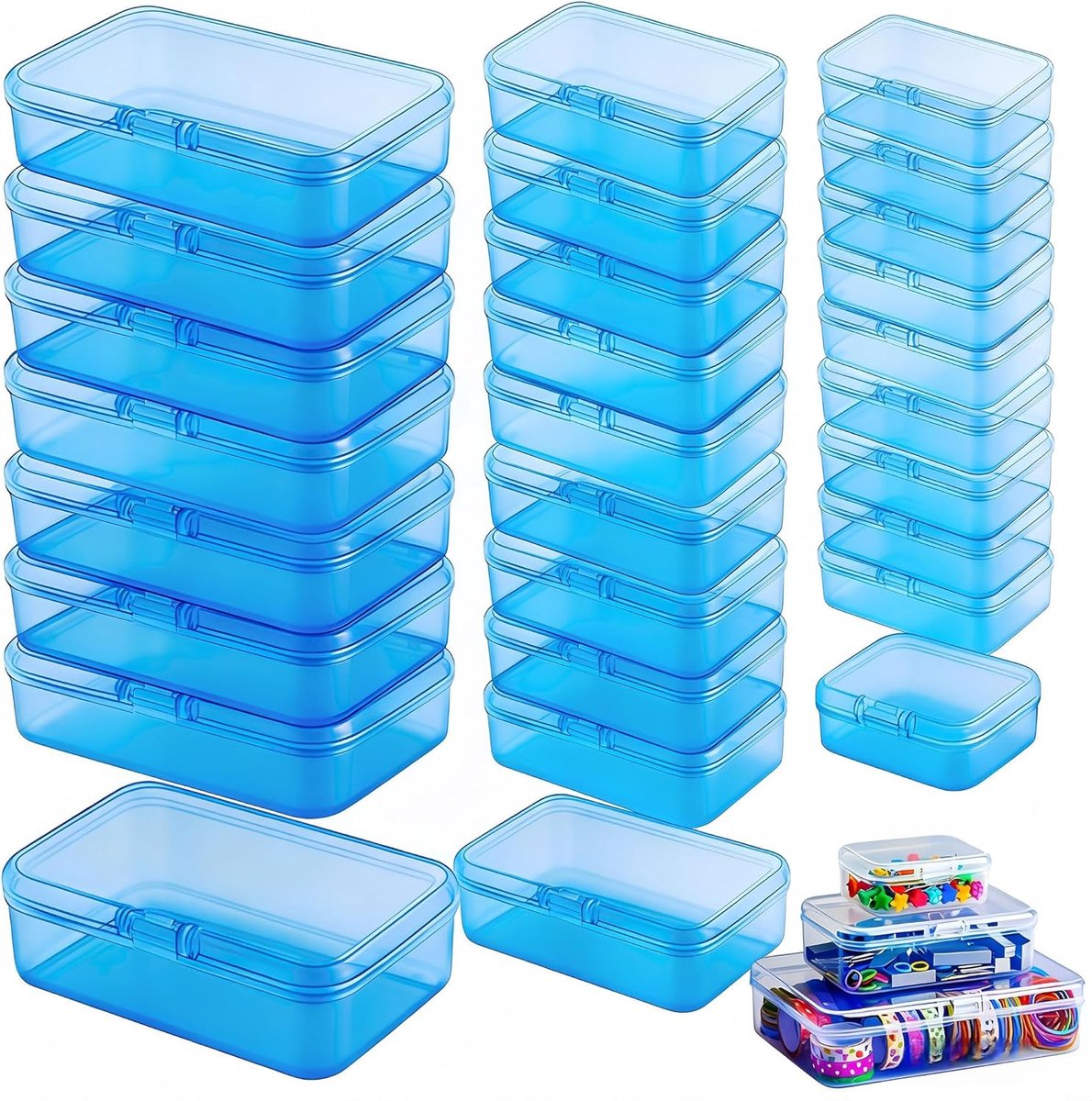 28 Stuks Blauw Opbergdoos met Deksel (3 Maten) – Transparante Sorteerbox voor Diamond Painting & Kralen, Rechthoekige Plastic Container, DIY Organizer