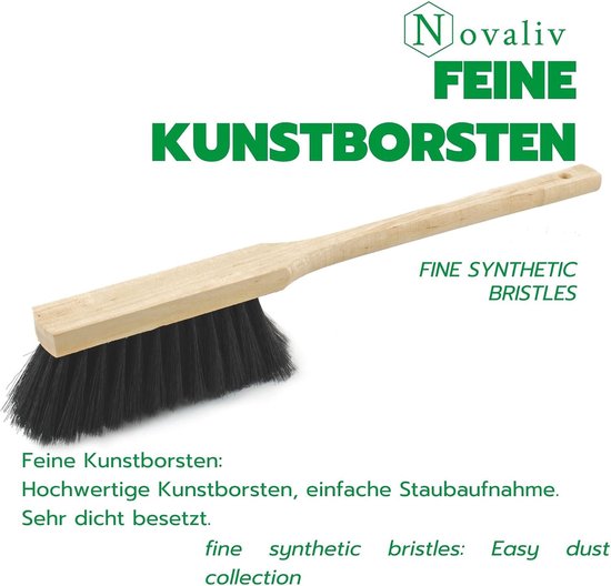 Hoogwaardige handveger met lange steel 45 cm met houten handvat, fijne kunstborstel voor effectieve reiniging, veelzijdige toepassingsmogelijkheden in het huishouden, stof, vuil, haren, — afbeelding 3