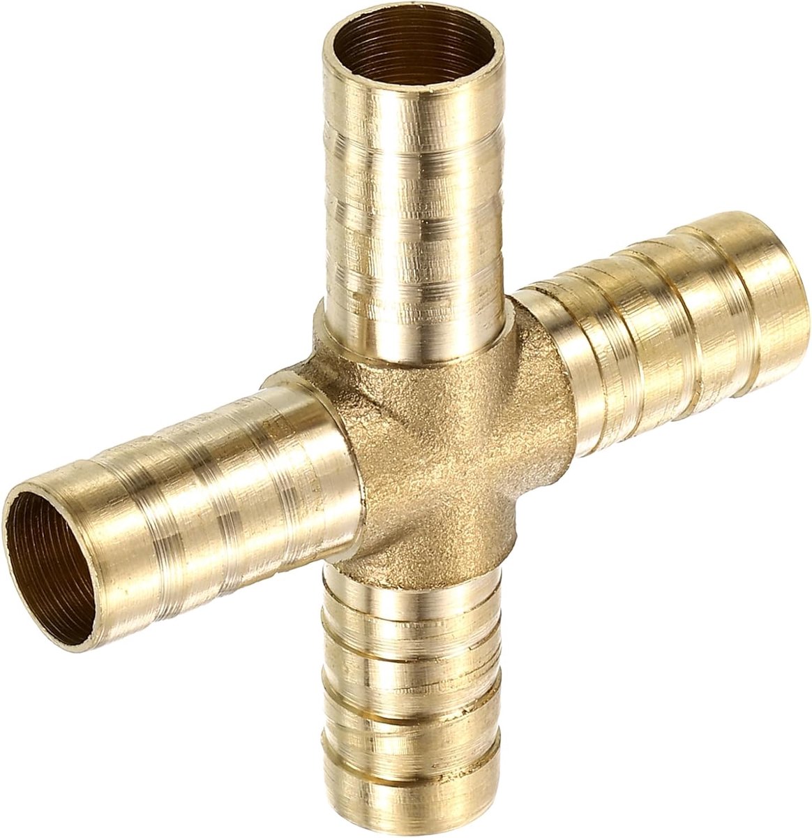 1 stuk messing 4-weg buisschroefverbinding, 3/8 inch (10 mm) kruisstukconnector voor water/brandstof/luchttransport verbinden van leidingen