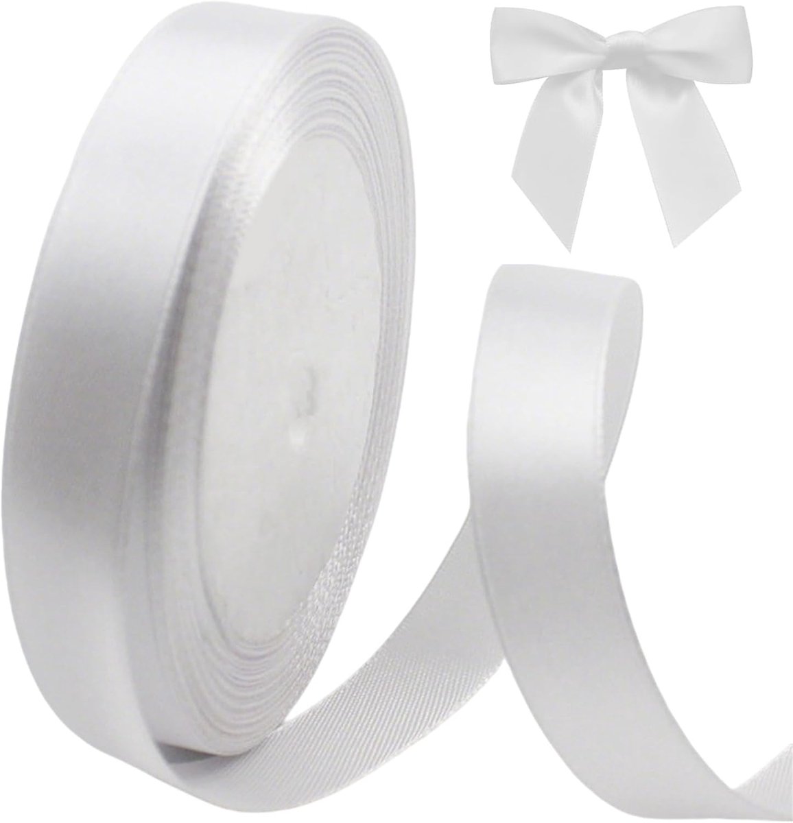 Geschenkverpakkingslinten, 20 mm breed, 23 meter wit satijnen lint, haarstrikken, doe-het-zelf ambachten cadeauverpakking, naaien voor Kerstmis, verjaardag, Valentijnsdag, feestdecoraties