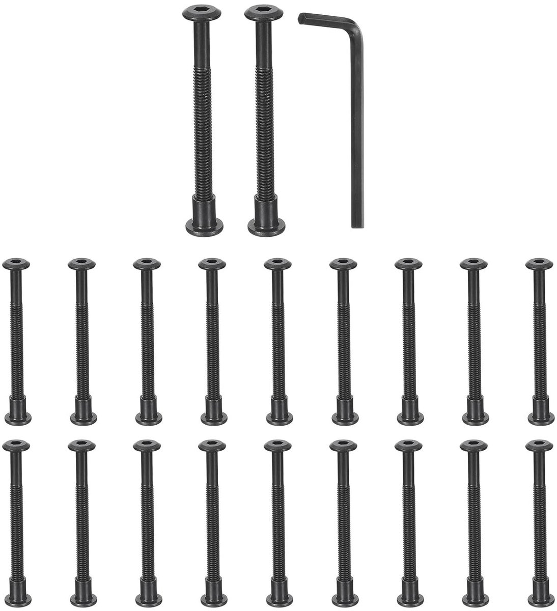 Sets, M6 x 80 mm, zeskantige aandrijving, steekschroeven en M6 x 10 mm moeren met zeskantsleutel, meubelverbindingsschroeven en -schroeven voor meubels, verzonken kop, zwart