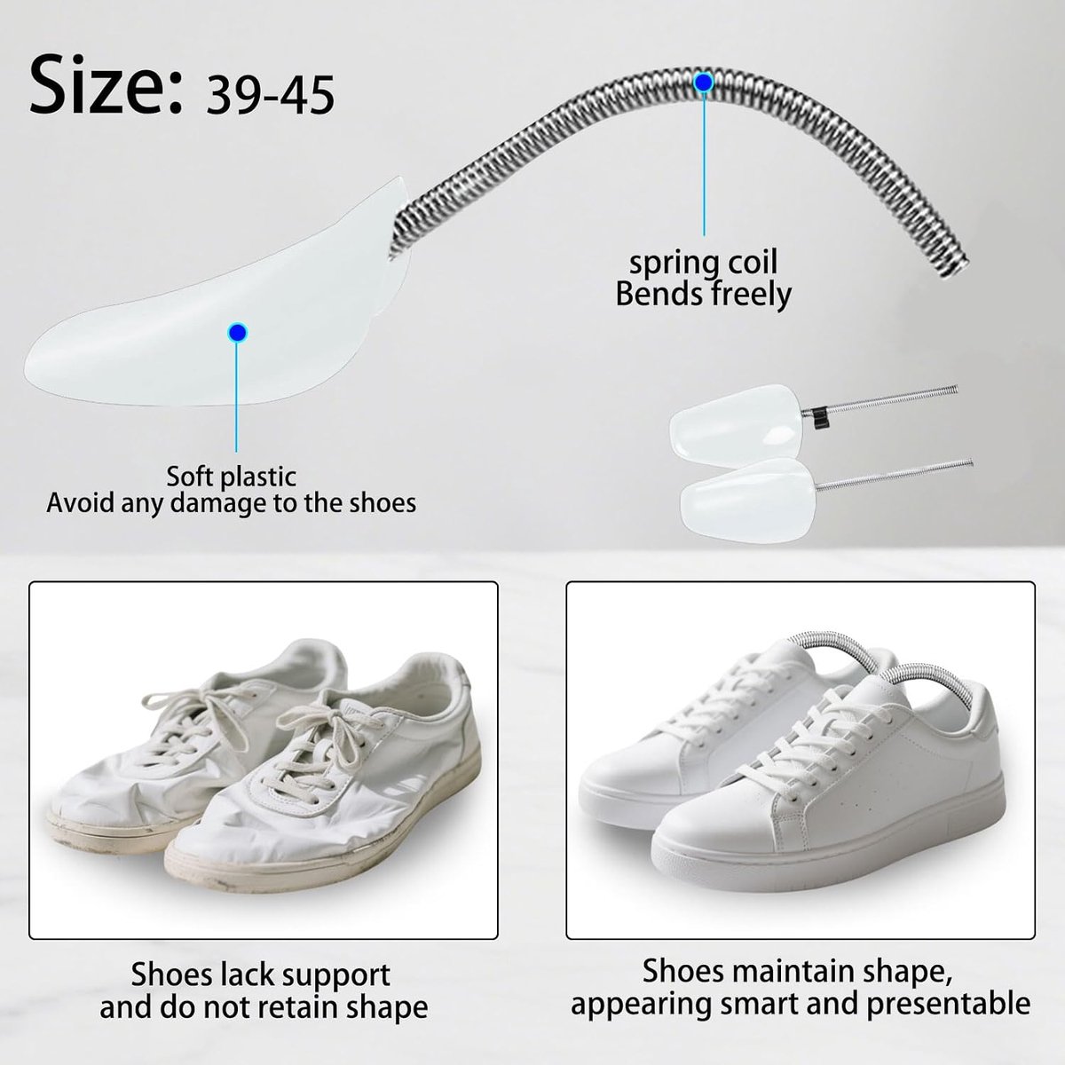 5 paar schoenspanners, schoenspanners van kunststof, zwart, verstelbare metalen veer, schoenspanners voor heren, voor sportschoenen, mocassins, schoenen met hoge hakken, vrijetijdsschoenen
