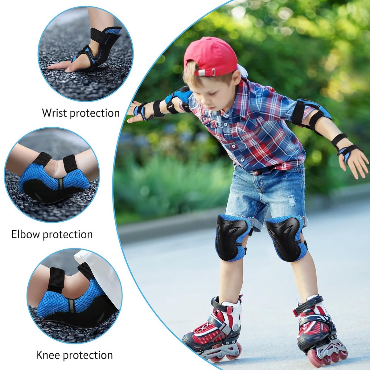 Kniebeschermers voor kinderen, inliners, kniebeschermers, elleboogbeschermers voor 3-6-13 jaar, voor jongens en meisjes, 6-in-1 beschermingsuitrusting, set voor rolschaatsen, fiets, fietsen