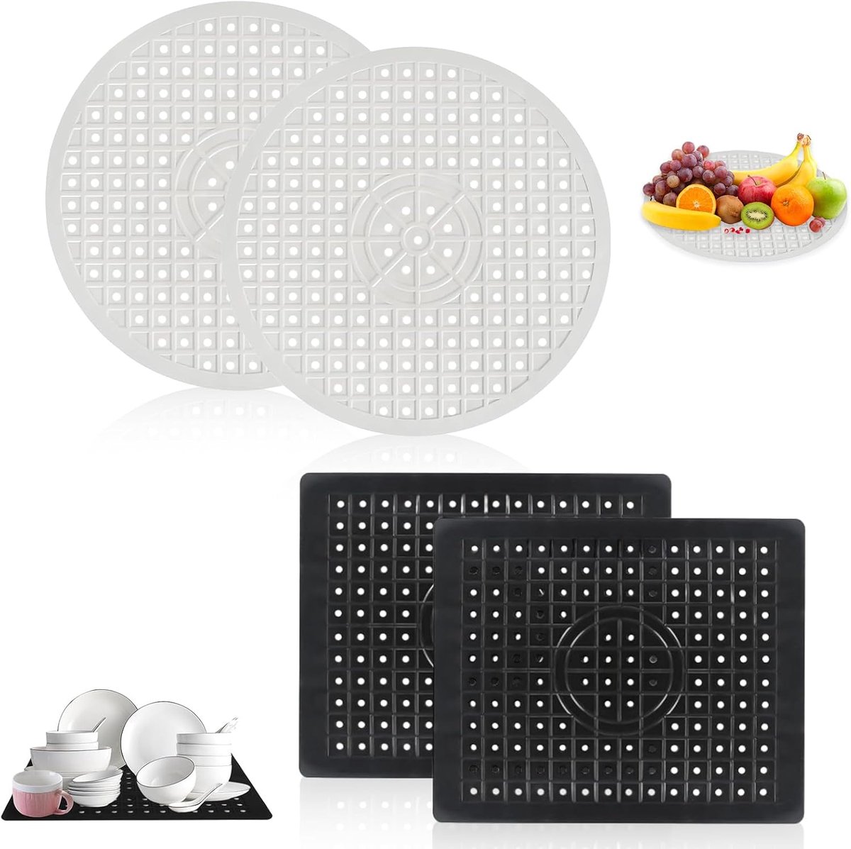 4 stuks, rubberen spoelbakmat voor spoelbak, antislip wastafel, spoelmat, op maat te snijden, drainagemat voor gootsteen, mat, badkamer, keuken
