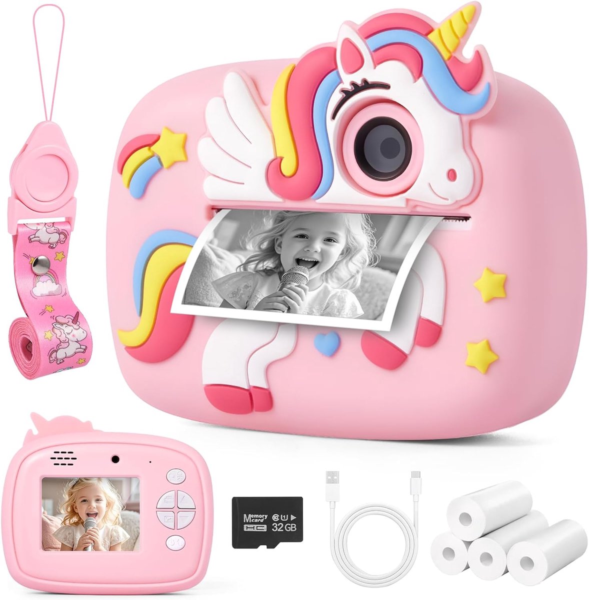 Kindercamera direct printen, 48MP 1080P HD digitale kindercamera | Printcamera met 32GB kaart, peuterspeelgoed, kerstcadeaus, verjaardagscadeaus voor meisjes en jongens van 3 tot 12 jaar oud