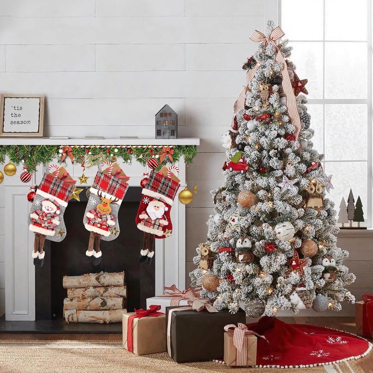 Kousen, 3 stuks, kerstsokken, gepersonaliseerde kerstkous, vullen, kerstman, sokken, kerstdecoratie voor open haard, muur, kerstboom, trap
