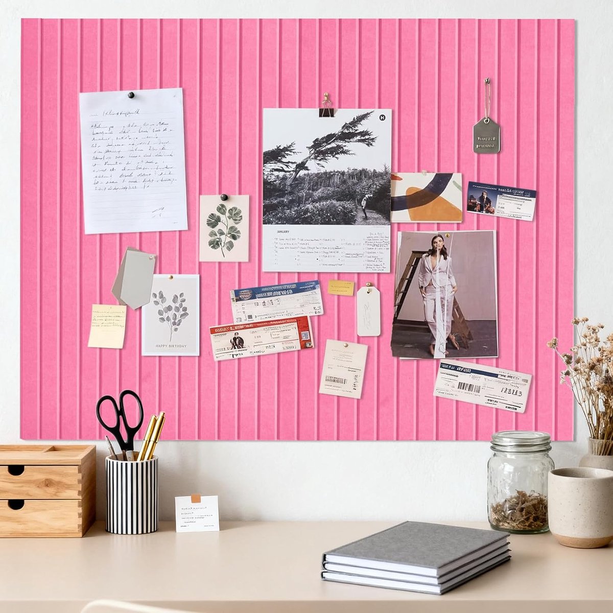 Groot Zelfklevend 90x120 cm, Zelfklevend Pinwand Korktafel, Decoratief Pinbord van Vilt, Opvouwbare Fototafel, Memoboard Vision Board