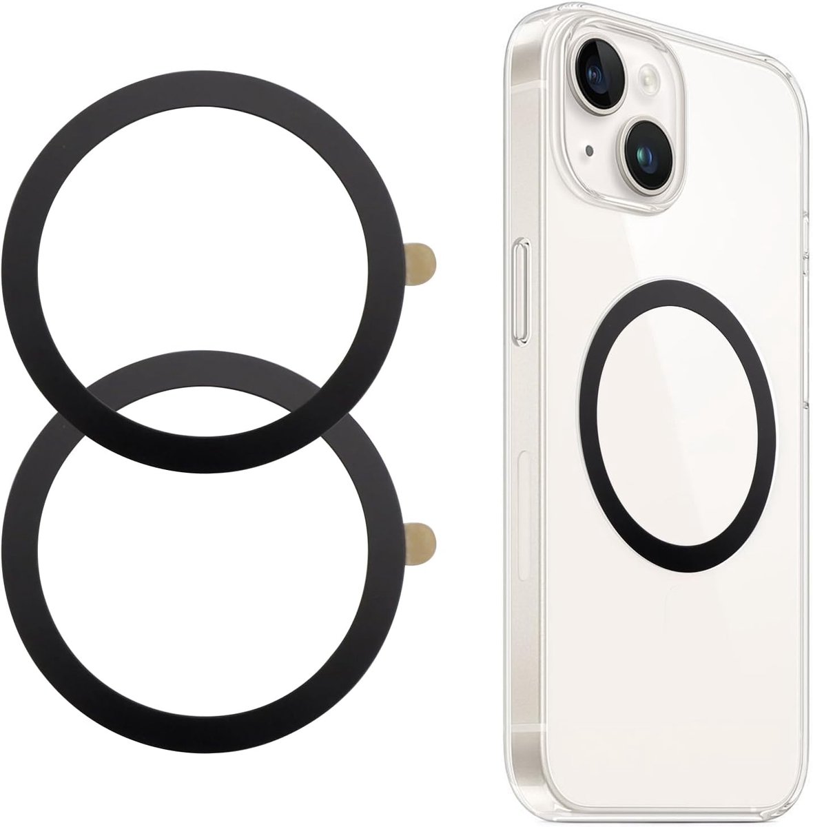 2 Stuks Magnetische Ringstickers voor MagSafe Ring, Zwart, Metaal, Zelfklevend, Compatibel met iPhone, Samsung