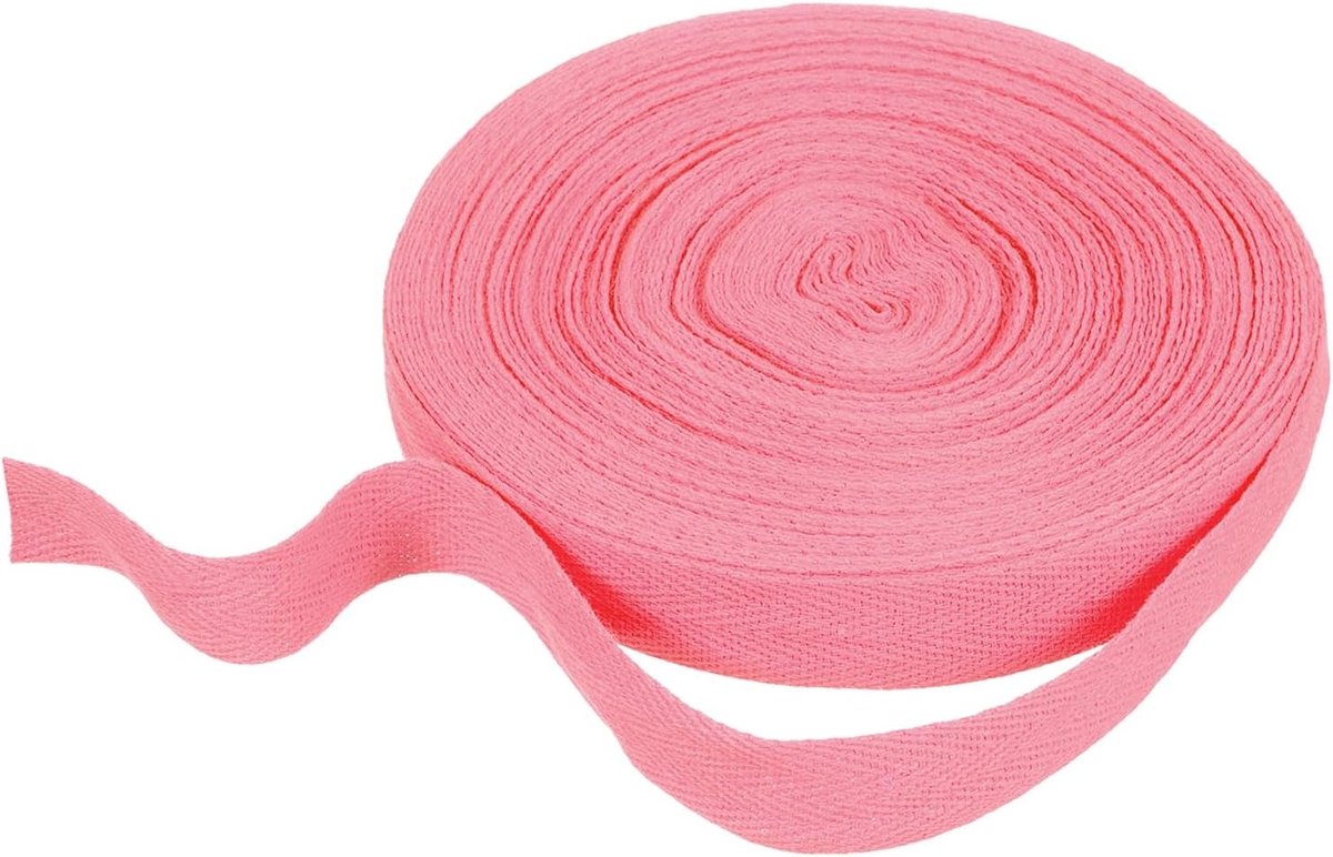Katoenen lint met visgraat, 20 mm x 21 m, katoenen lint, biaisbanden voor doe-het-zelf handwerk, naaien, geschenkverpakking, handvat, stoffen tas, knutselen, handwerk, roze