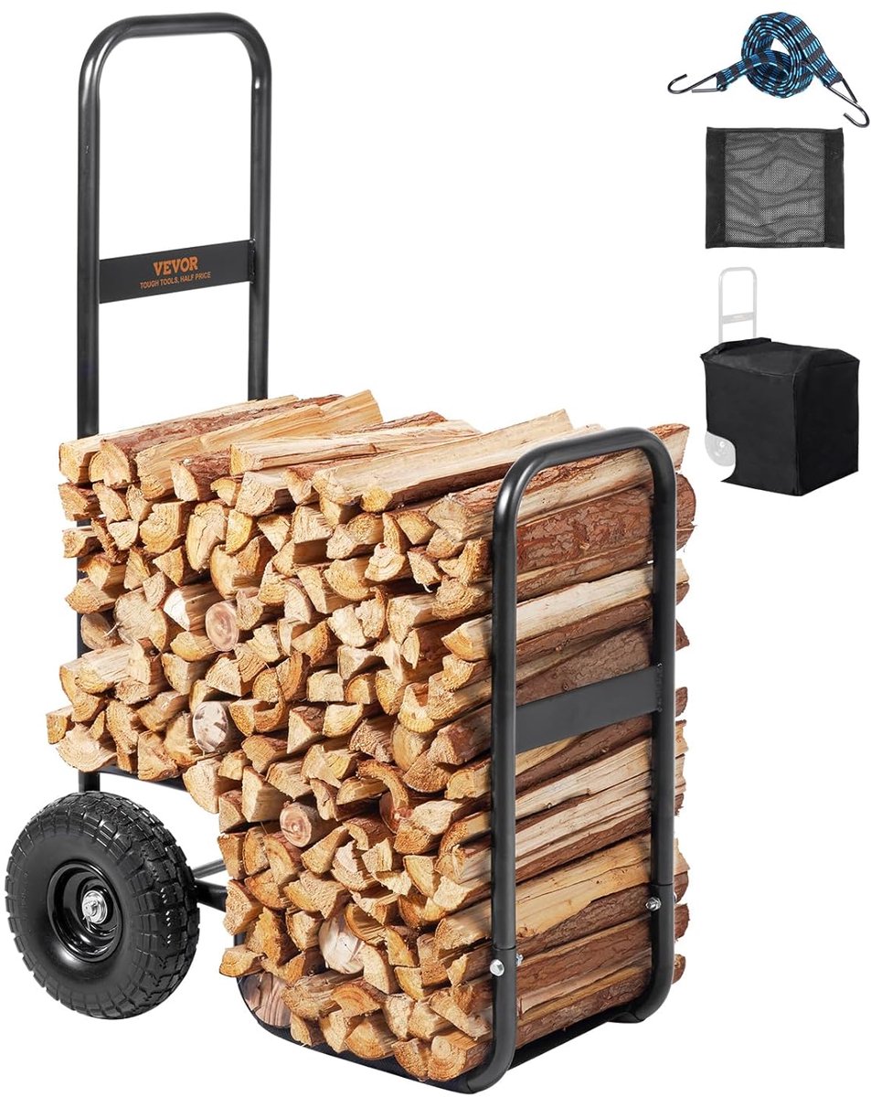 SnelShoppen - Brandhout Log Cart met 250 Lb Capaciteit, Heavy Duty Stalen Dolly Hauler met PU Wielen & Waterdichte Doek voor Buiten en Binnen, Ideaal