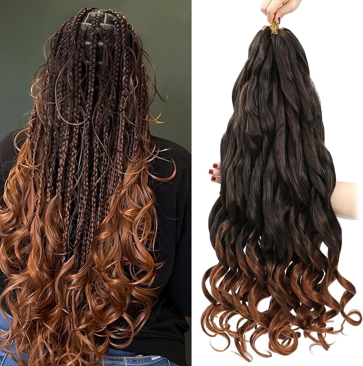24 Inch French Curls Braiding Hair 8 Packs Spanish Curly Braids Pre Stretched Loose Wave Soft Synthetic French Curl Braiding Hair Extensions for Women (1B/30, 24 Inch (Pack of 8))