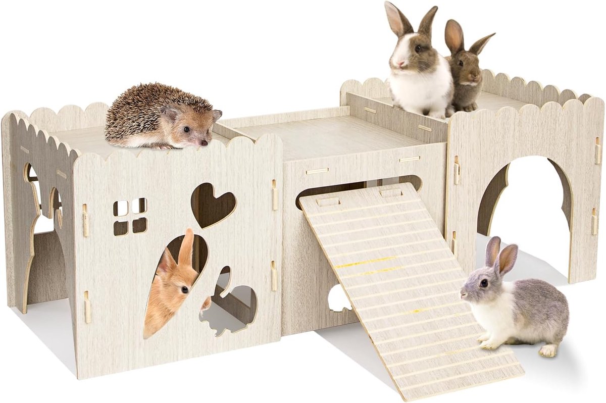 konijnenhuis, houten konijnenschuilplaats, stevig konijnenhuis, houten speelhuis voor egelschuilplaats, konijnenbenodigdheden (3 huizen)