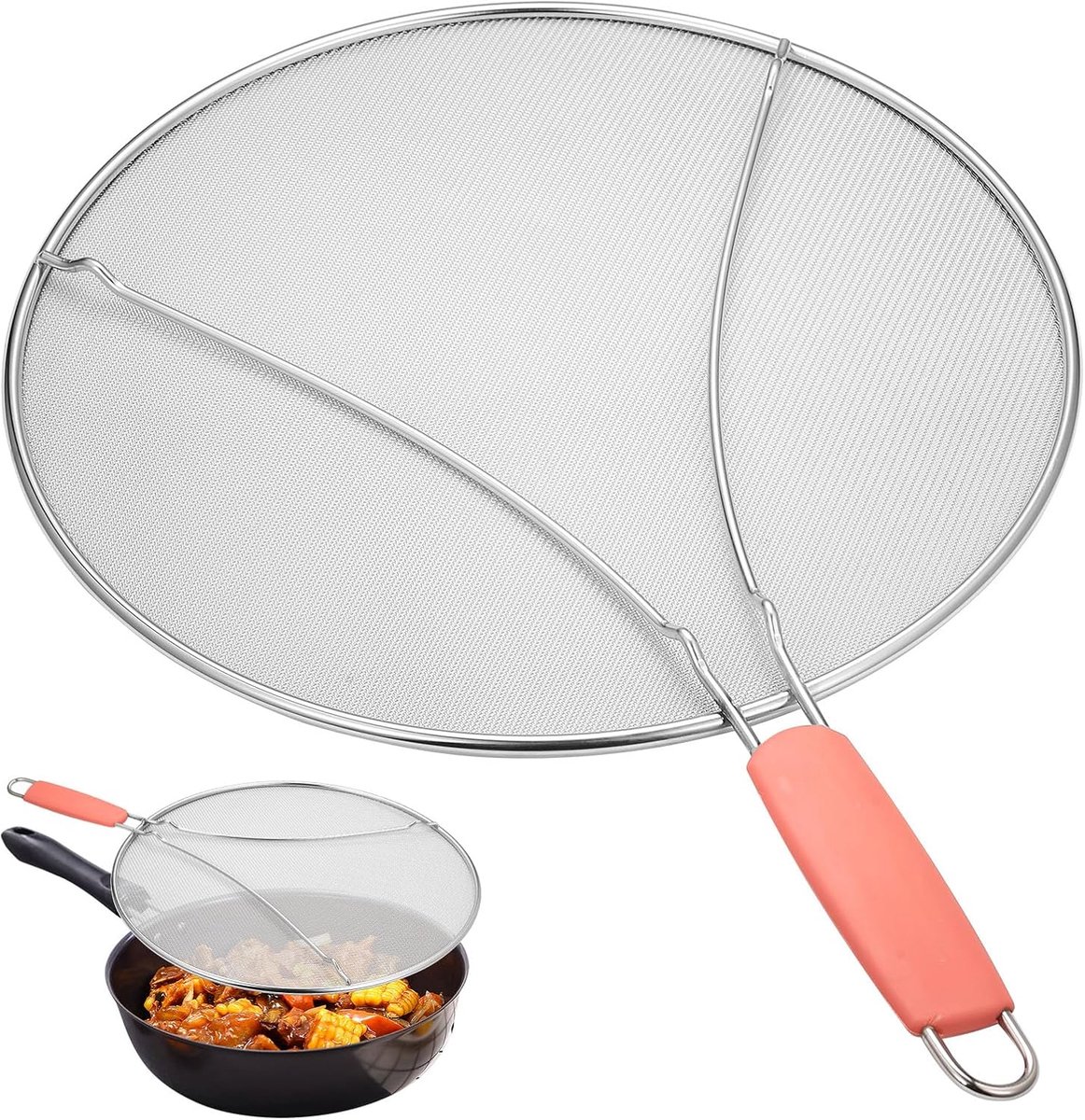 Spatbescherming voor pannen, 32,8 cm, roestvrij staal, universele keuken, vetspatbescherming voor pannen, deksels, spatbeschermingsrooster met handgreep, spatdeksel voor braadpannen