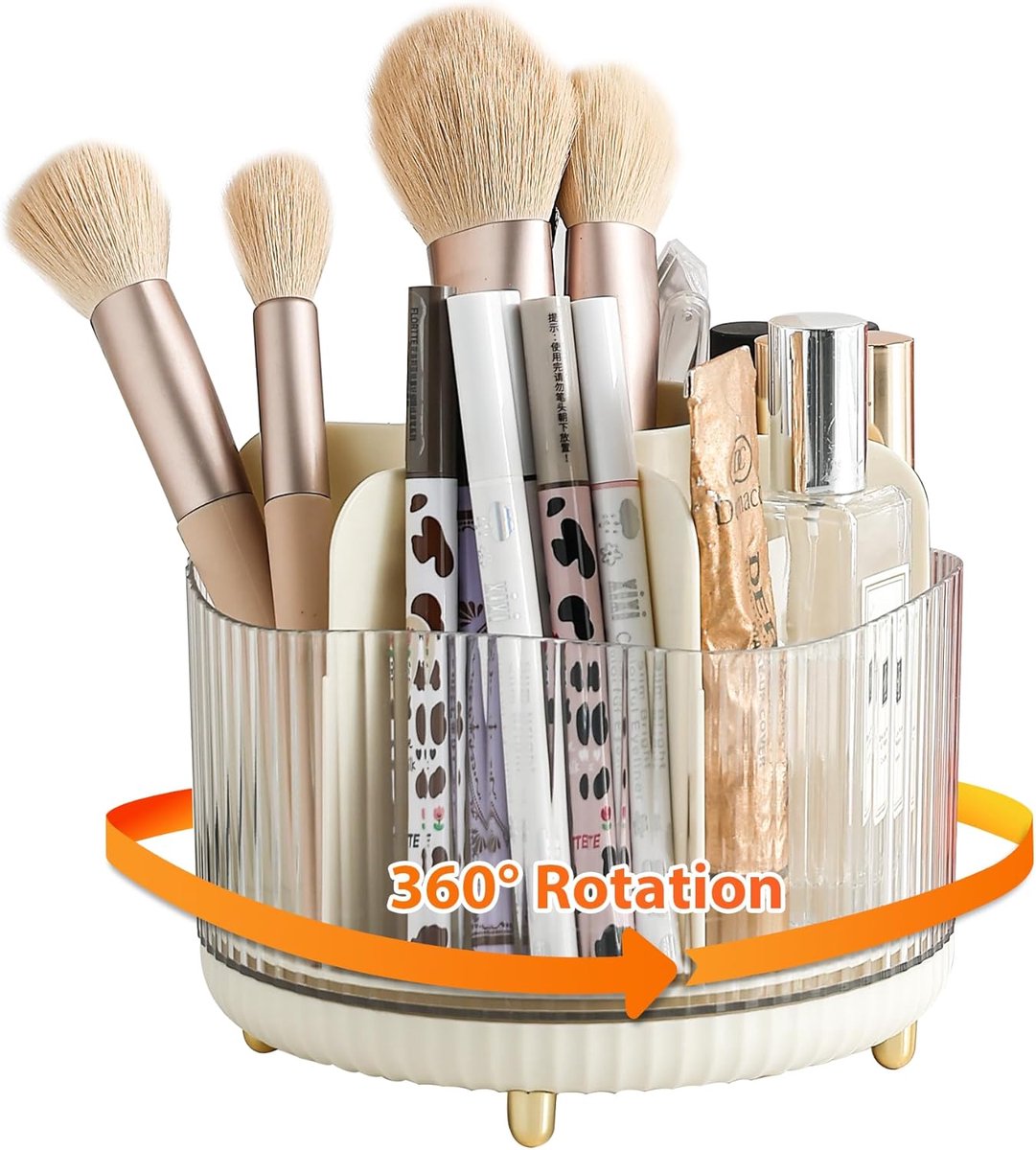 360° Draaibare Make-Up Borstel Houder Organizer, Make-Up Organizer voor Slaapkamer, Cosmetica Borstel Houder voor Badkamer, Cosmetisch Opbergdoos voor Kwasten, Lippenstift, Mascara (Beige)