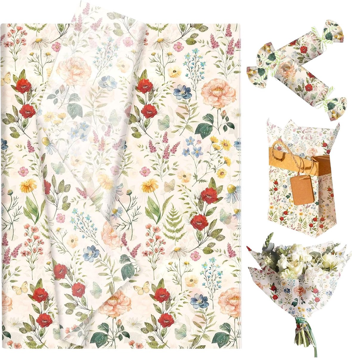 50 vellen wildflower bloemen tissuepapier cadeaupapier bloemen verpakking met patronen voor babyborrel bruiloft verjaardag bruidsfeest decoratie