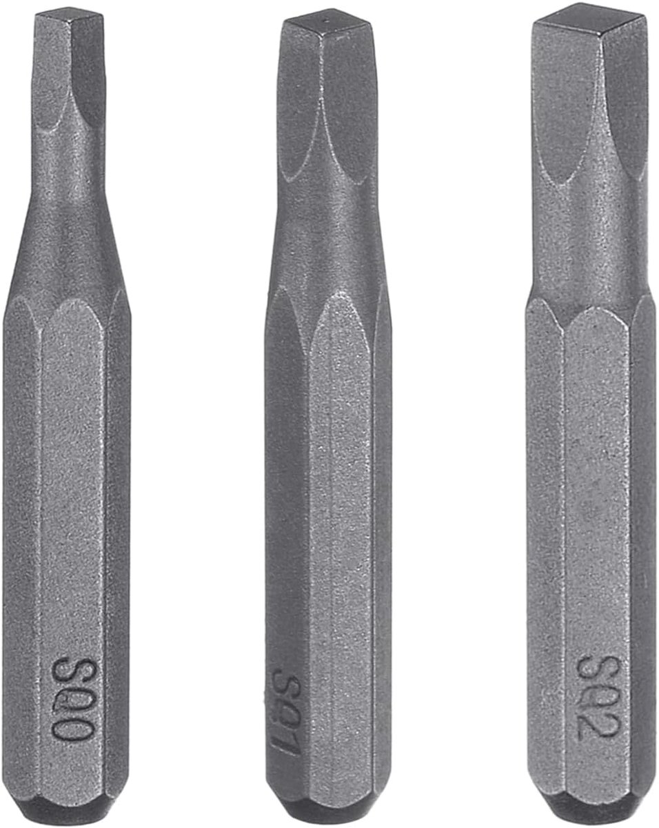 3 stuks SQ0 SQ1 SQ2 vierkante schroevendraaierbitset 5/32 inch zeskantschacht 28 mm/1,1 inch lengte magnetische 4-punts kop zeskantige bits S2 stalen schroevendraaierbit voor elektrische