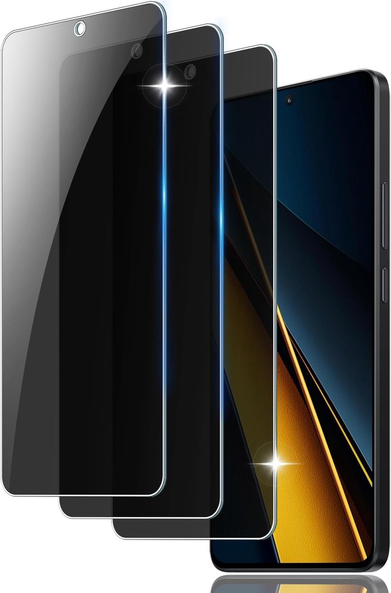 Set van 3 screenprotectors tegen spionage voor Xiaomi Poco X6 Pro/Poco X6/Poco M6 Pro, gehard glas, 9H, hardheid, krasbestendig, krasbestendig, anti-vingerafdruk, bubbelvrij