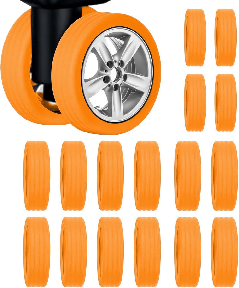 16 stuks siliconen bagagewielhoes, bagagerolbescherming, siliconen hoes voor de meeste 8 rollen, bagagewielen, reduceert geluiden en schokdemping (oranje kleur)